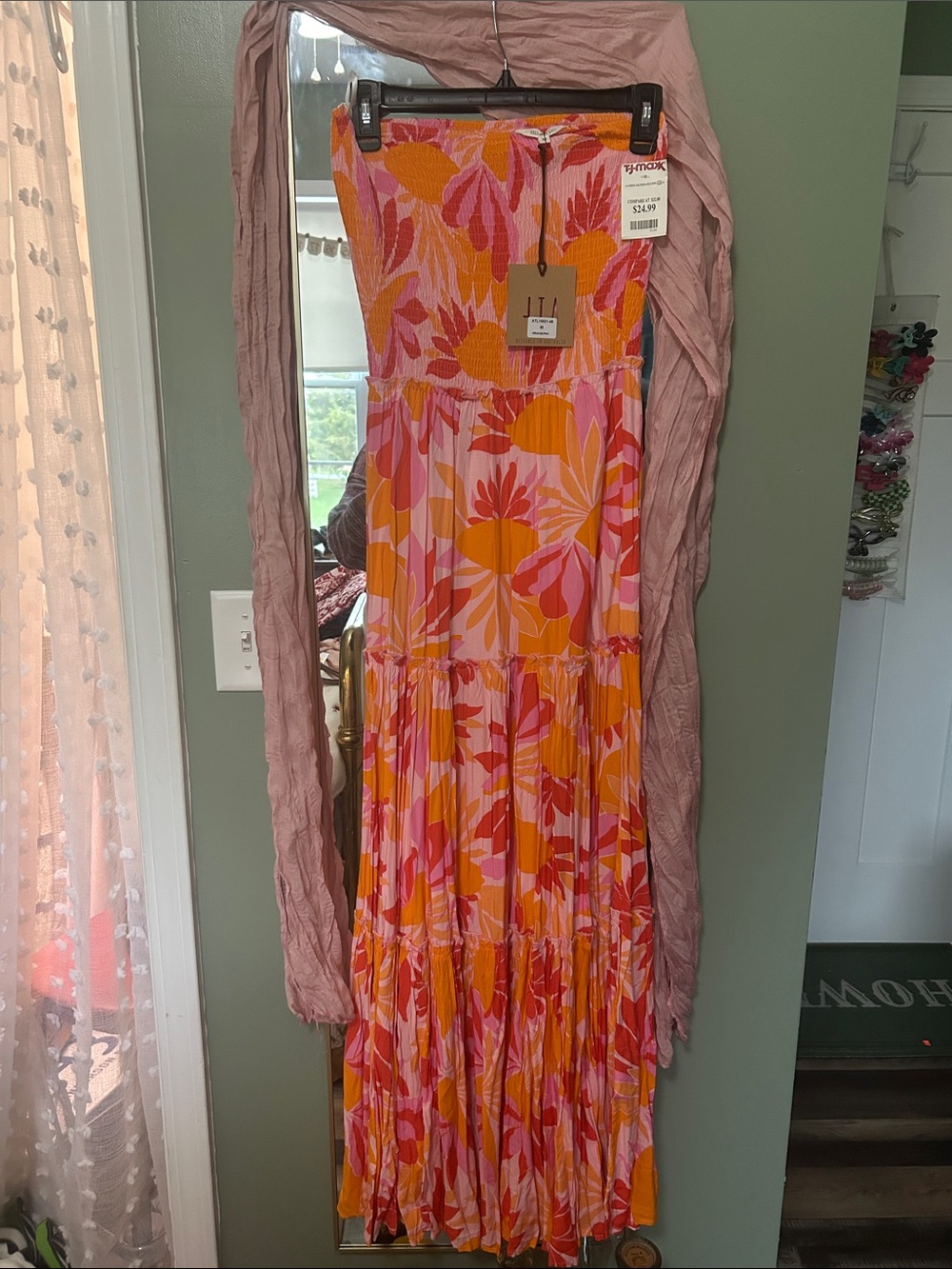 T.J.Maxx Strapless Floral Maxi Dress - Pink & Orange